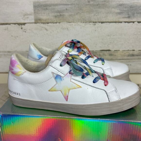 Skechers women 8 white diamond stars right rainbow sneakers lace up shoes casual - Picture 2 of 8
